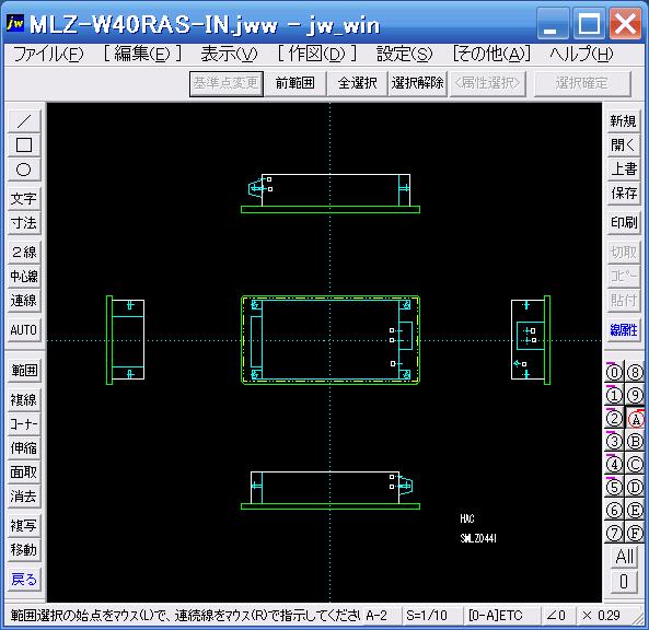 JW_CAD】MLZ-W40RAS-IN 2方向天井カセット形・室内ユニット
